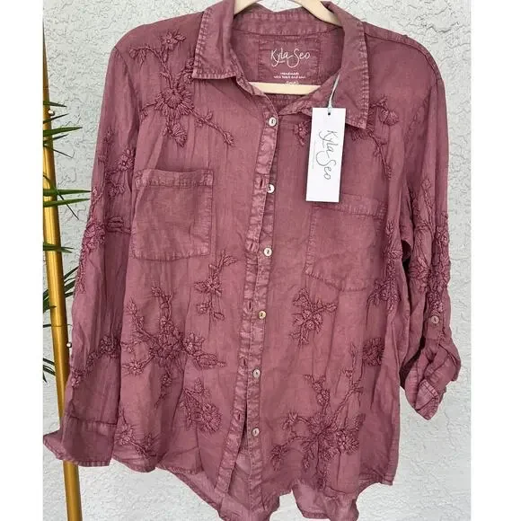 NWT Anthropology by Kyla Seo Jo Buttons Up Cotton Embroidered Shirt Size Small - Picture 1 of 12